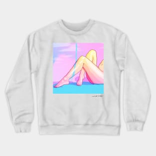 Woman getting her legs wet by a stream of water Crewneck Sweatshirt